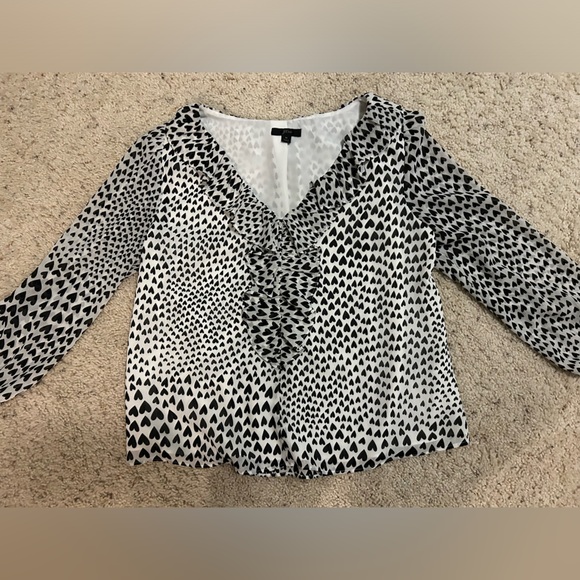 J. Crew Tops - J. Crew Black and White Ruffle Heart Patterned Blouse